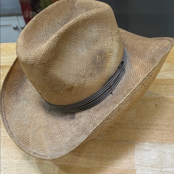Tan Straw Cowboy Hat and leather interior band- rustic look by design - Picture 15 of 16